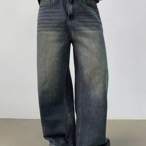 Quần jeans ống rộng wash xanh xám – phong cách streetwear cực chất