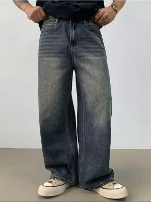 Quần jeans ống rộng wash xanh xám – phong cách streetwear cực chất